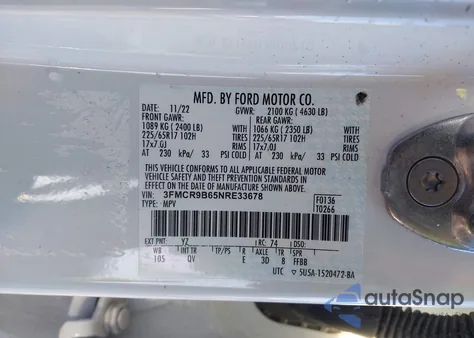 2022 Ford Bronco Sport Big Bend z USA, uszkodzony, nr VIN 3FMCR9B65NRE33678